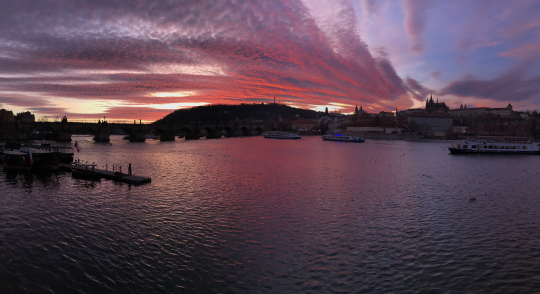 Late Fall Sunset over Prague Castle - Panoramic View