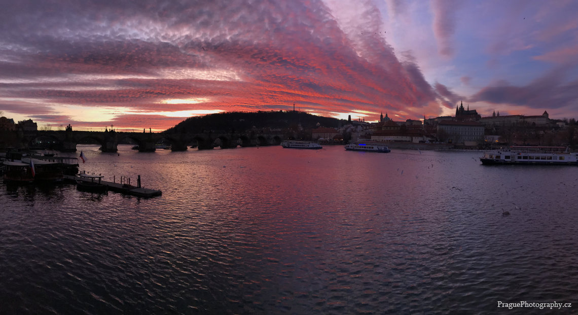 Late Fall Sunset over Prague Castle - Panoramic View